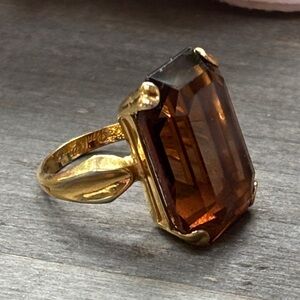 Vintage Park Lane Gold and Amber Gemstone Cocktail Ring, size 5
